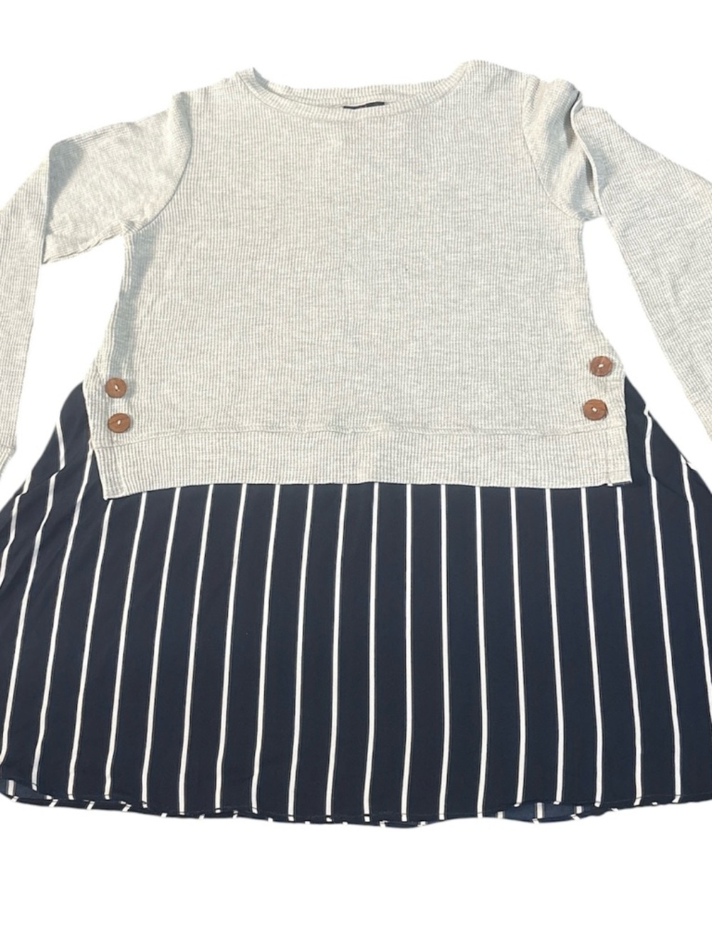 Girls' Layered Knit Top with Navy Stripe Hem